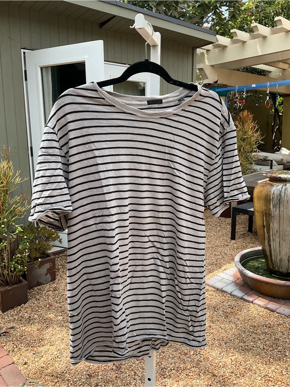 ATM Anthony Thomas Melillo Black & White Striped Short Sleeve Tee